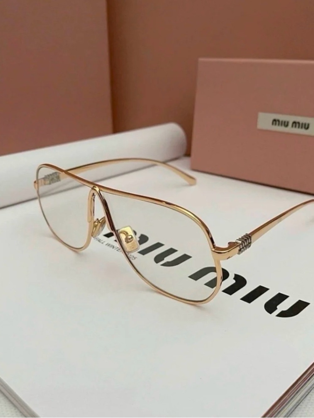 MIU MIU MU A56S 5AK08N Gold Clear Blue Light Filter Sunglasses AUTHENTIC